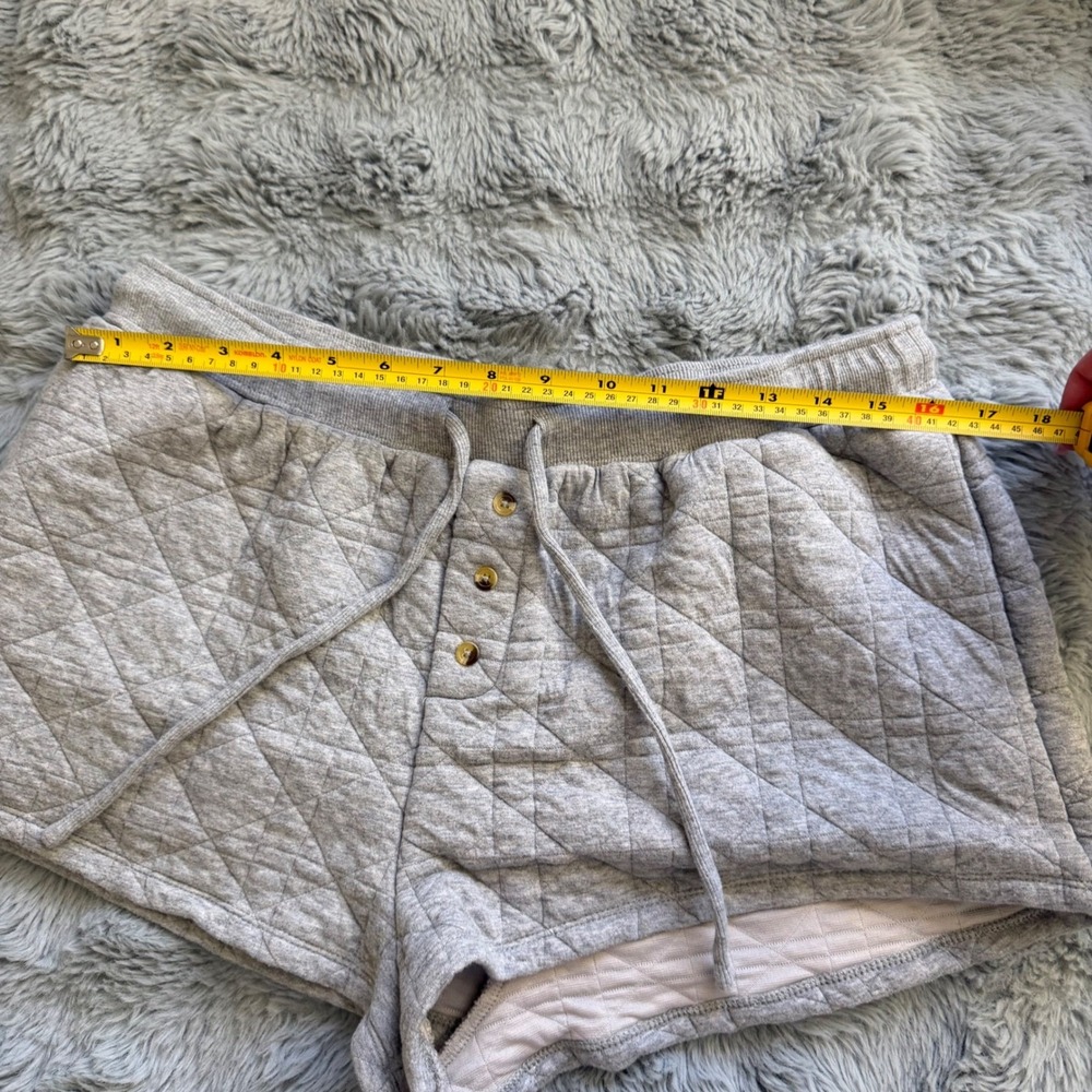 Anthropologie Quilted Knit Lounge‎ Shorts Gray Button Fly Drawstring Size L - Picture 5 of 6